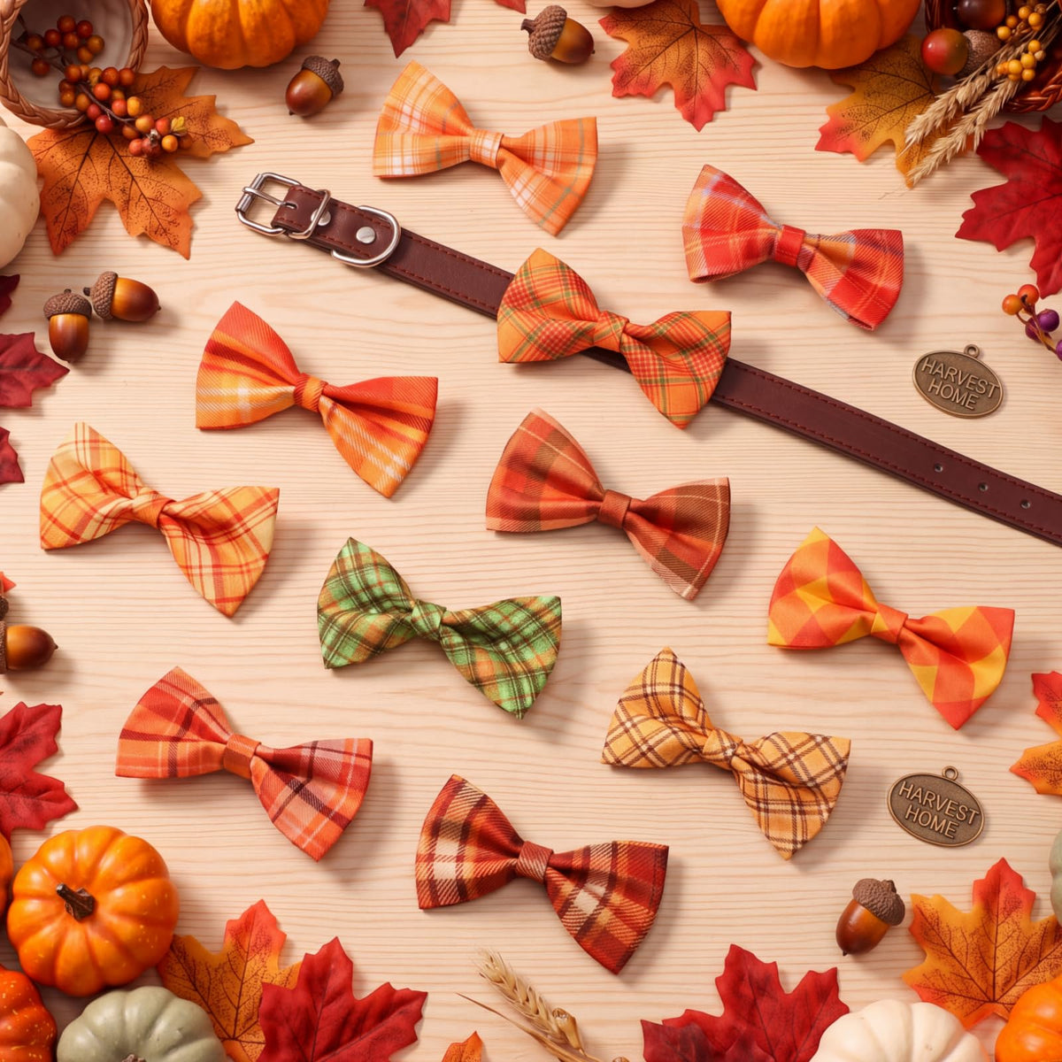60 Pcs Plaid Dog Collar Bow Ties U98939