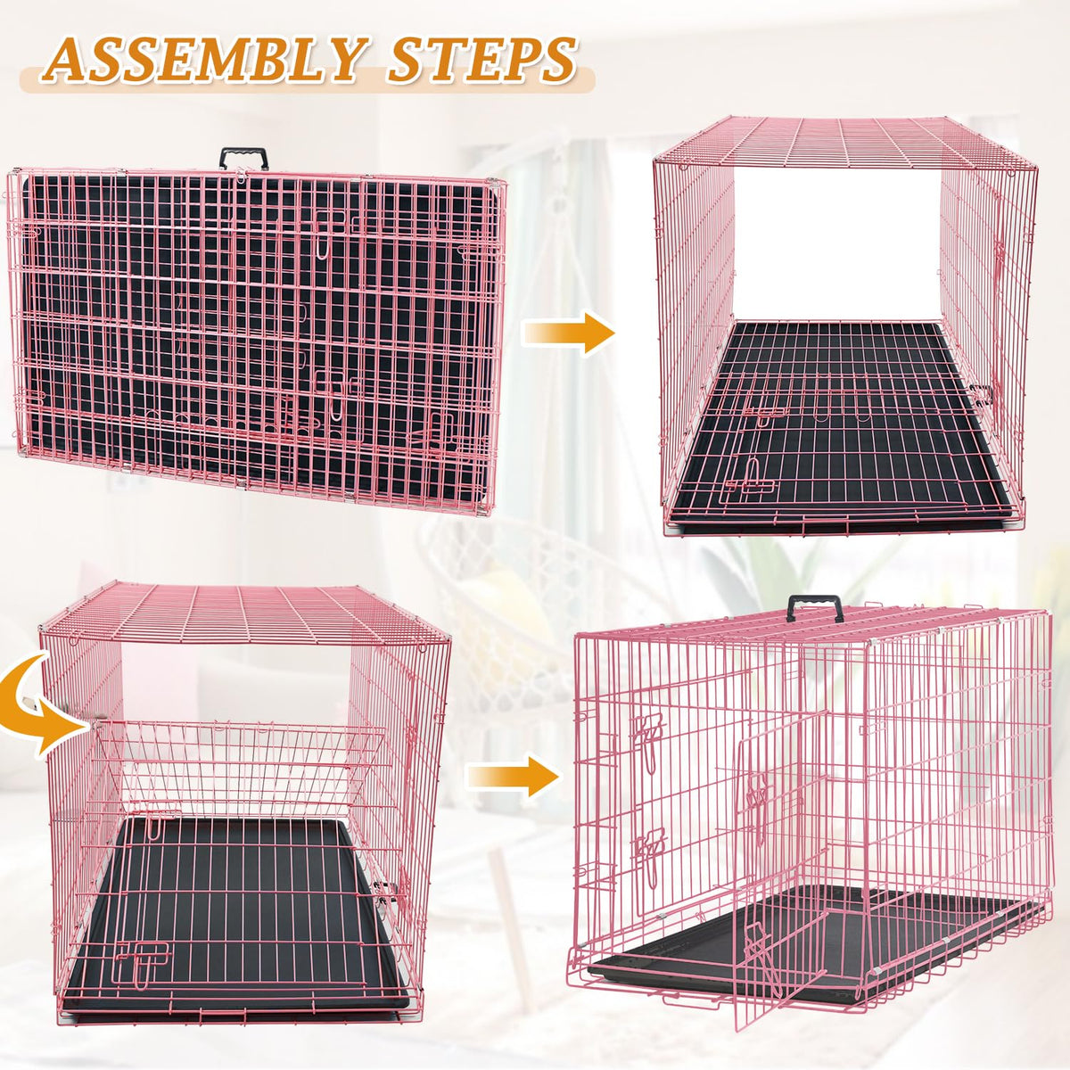 24" Pink Double Door Wire Dog Crate with Divider S5557
