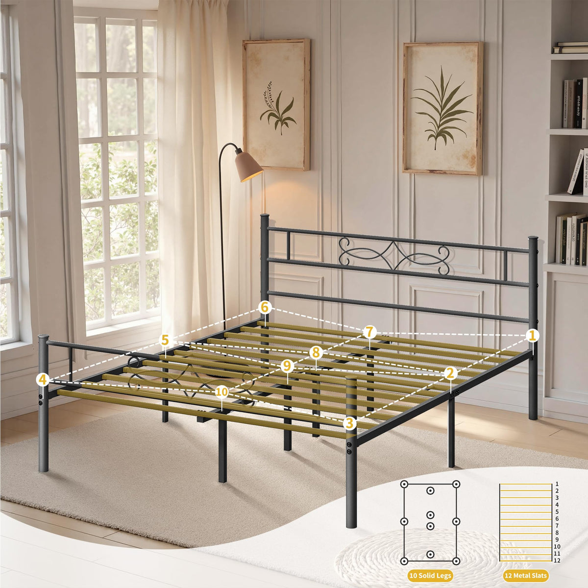 14" Full Size Metal Platform Bed Frame with Headboard C810