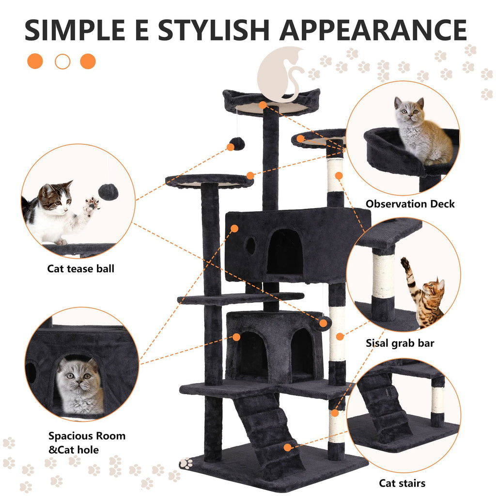 70 Inch Multi-Level Cat Tree with Scratching Post, Condo, Plush Perch Z316