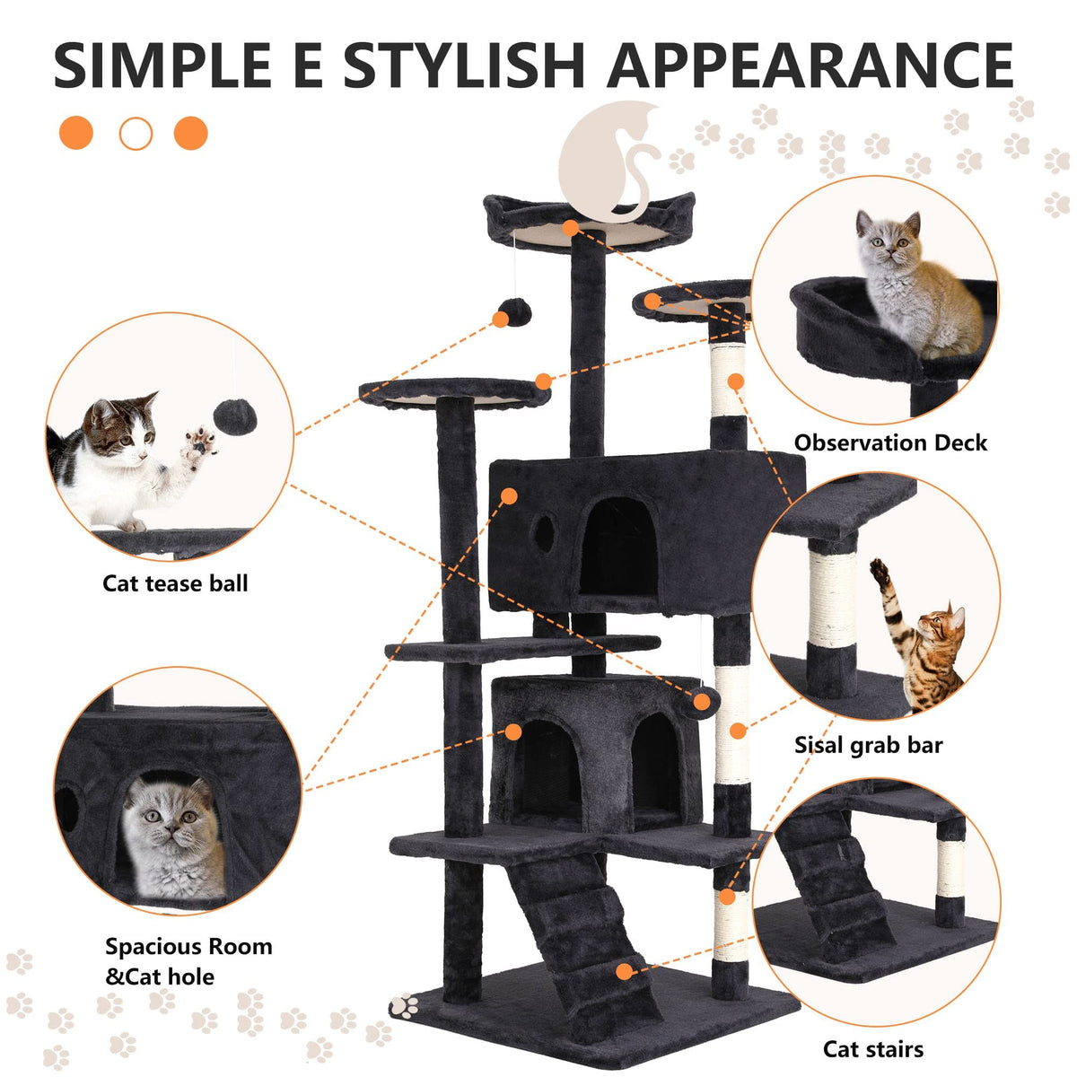 70 Inch Multi-Level Cat Tree with Scratching Post, Condo, Plush Perch Z316