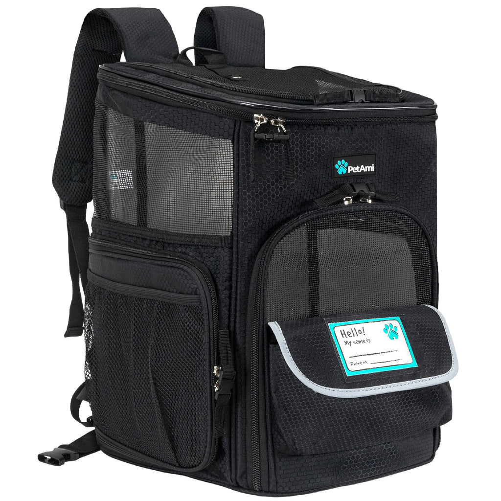 Dog Backpack Carrier, Airline Approved 4-Way Entry Cat Bag, Black L367809