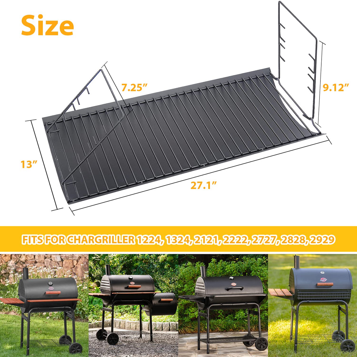 27 inch Charcoal Ash Pan Replacement with 2pcs Grate Hanger K185