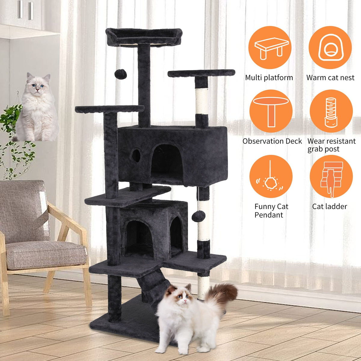 70 Inch Multi-Level Cat Tree with Scratching Post, Condo, Plush Perch Z316