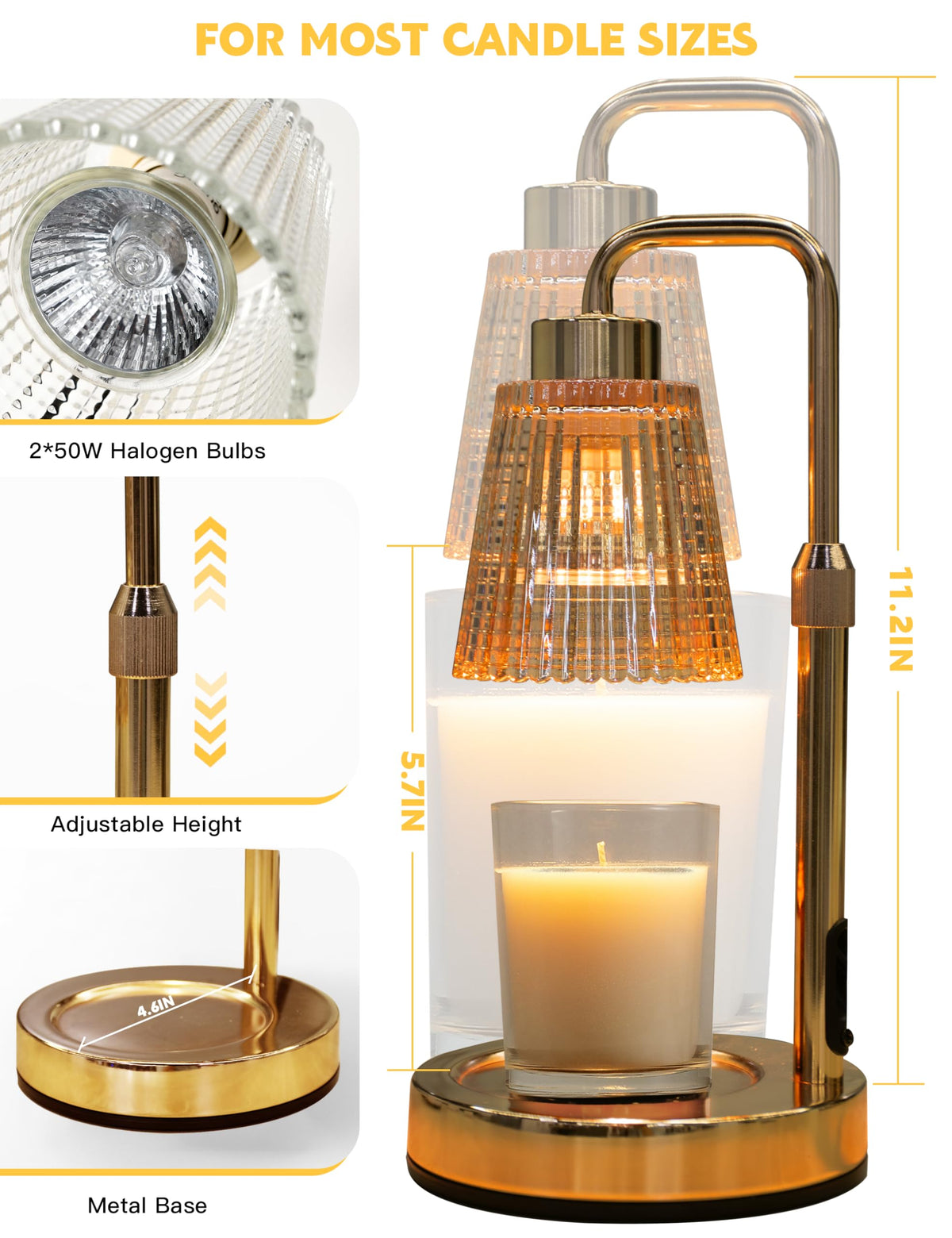 Gold Candle Warmer Lamp with Timer, Dimmable Wax Melt Warmer W25943