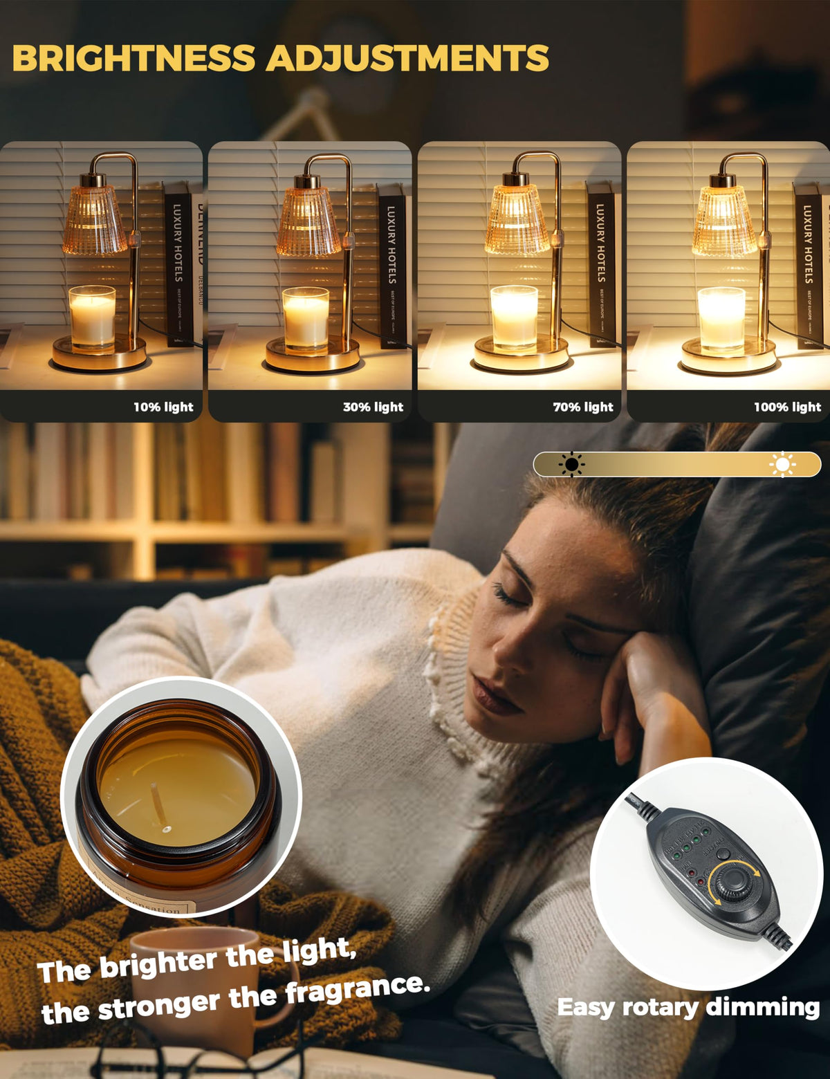 Gold Candle Warmer Lamp with Timer, Dimmable Wax Melt Warmer W25943