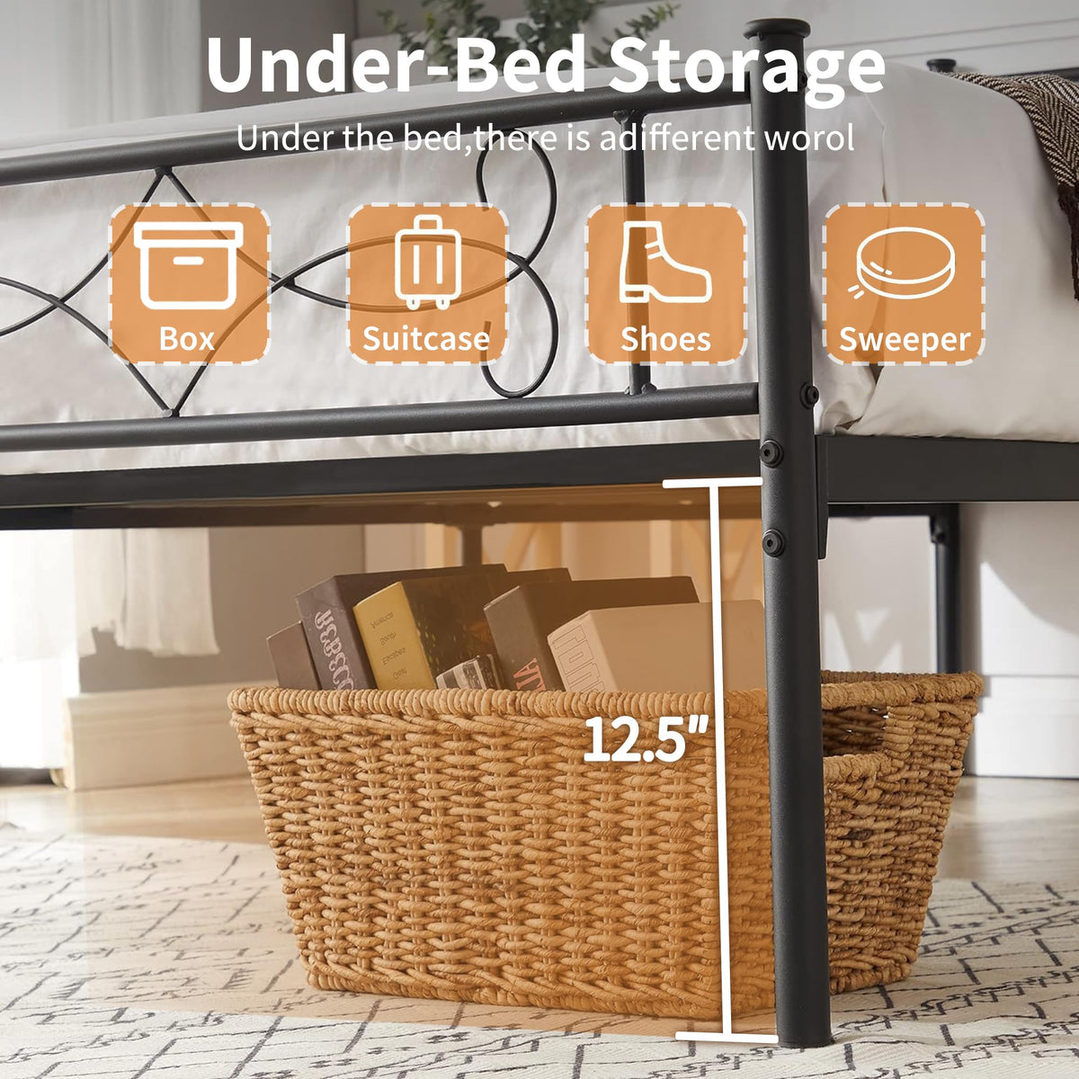 14" Full Size Metal Platform Bed Frame with Headboard C810