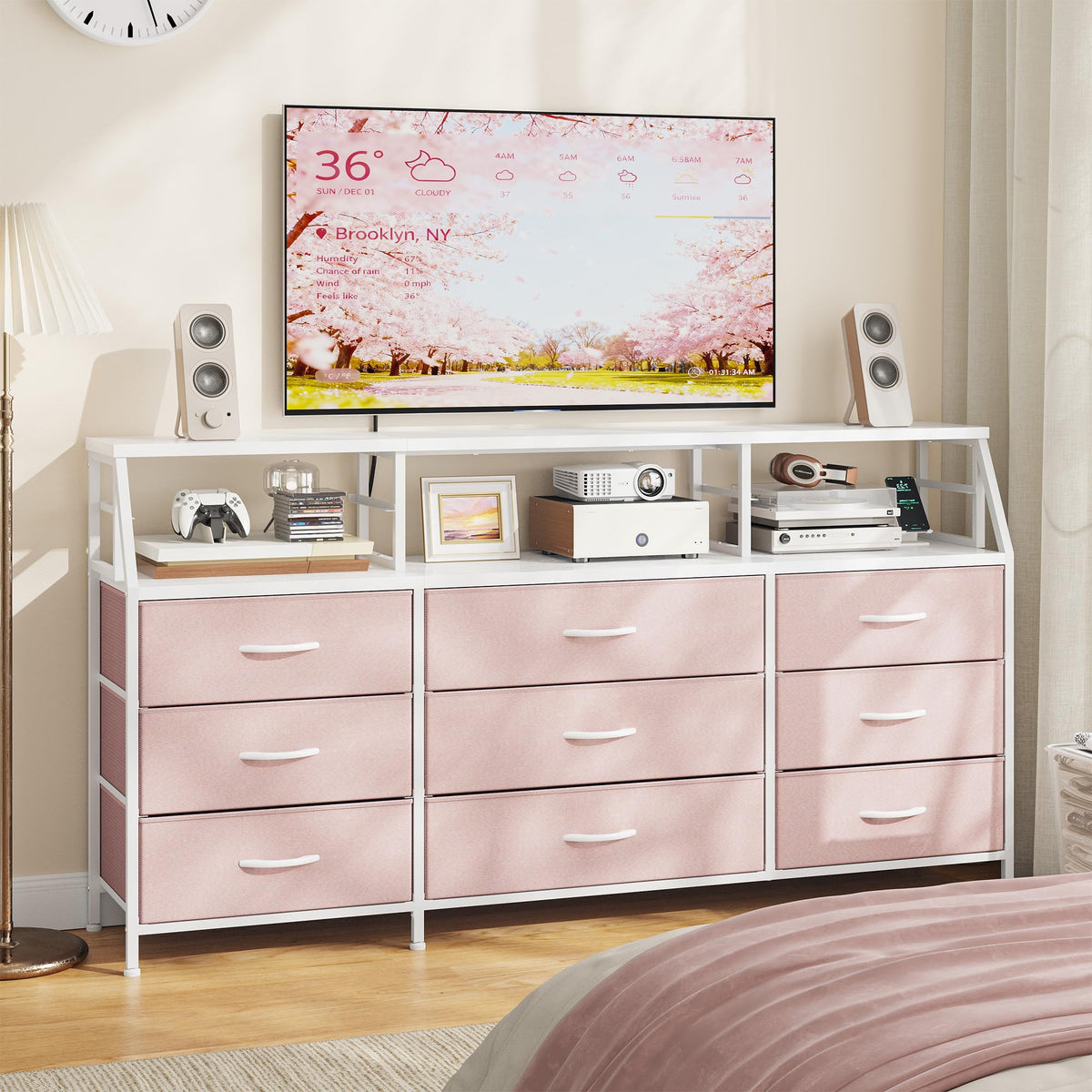 Pink 9 Fabric Drawer Dresser T80653