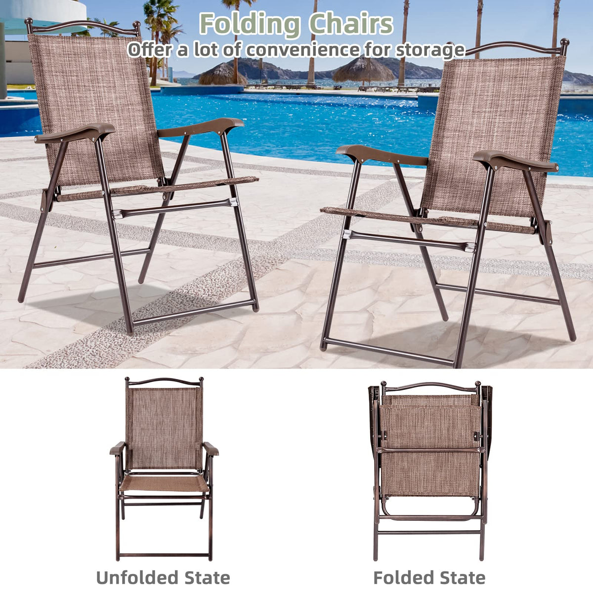 Set of 2 Brown Folding Patio Dining Chairs with Armrests S847224