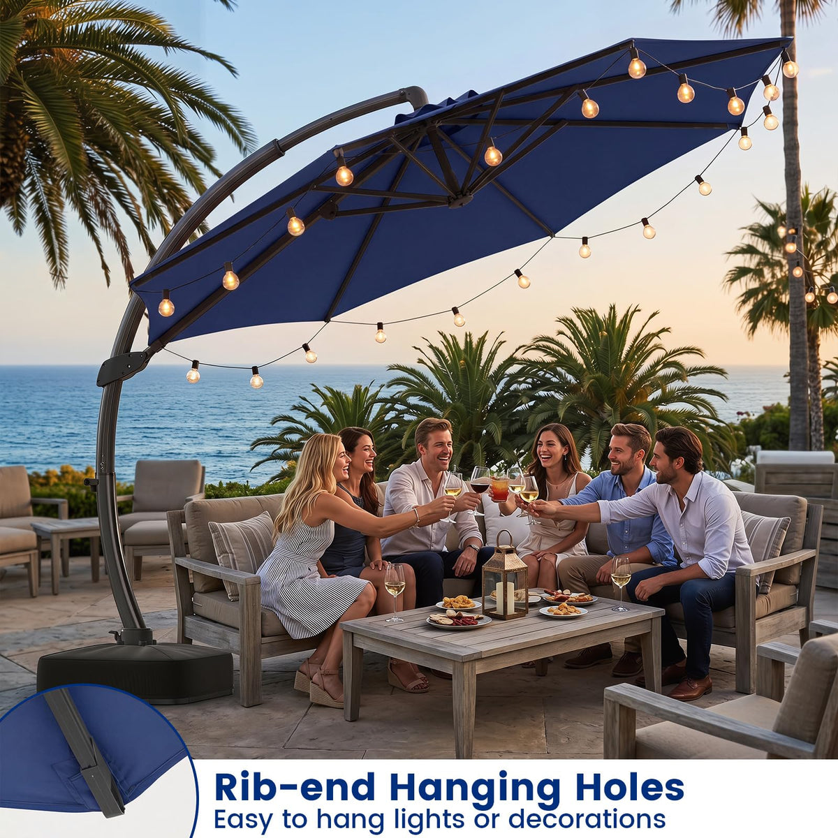 11FT Navy Cantilever Patio Umbrella with Base O411169