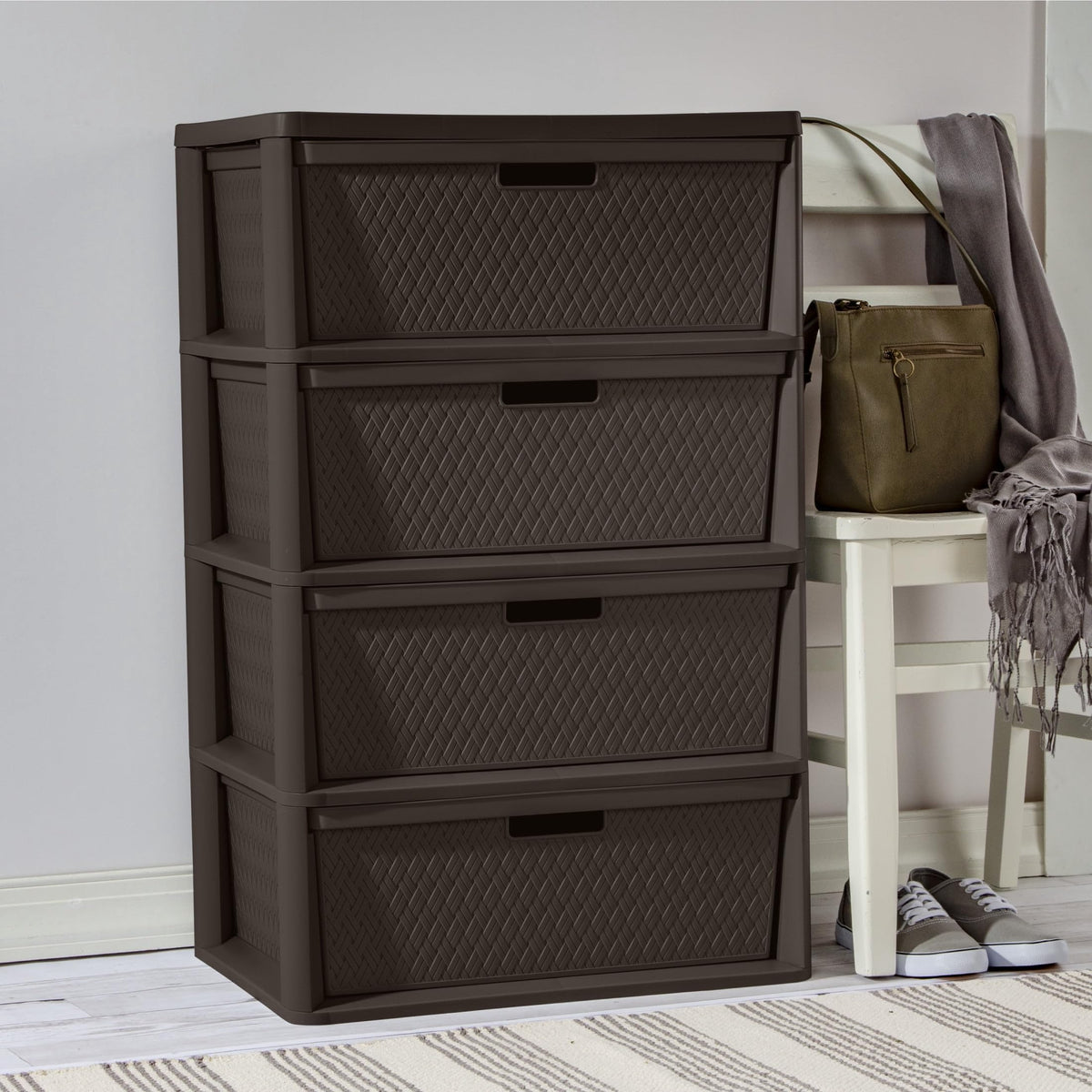 4 Drawer Plastic Storage Tower Brown E466