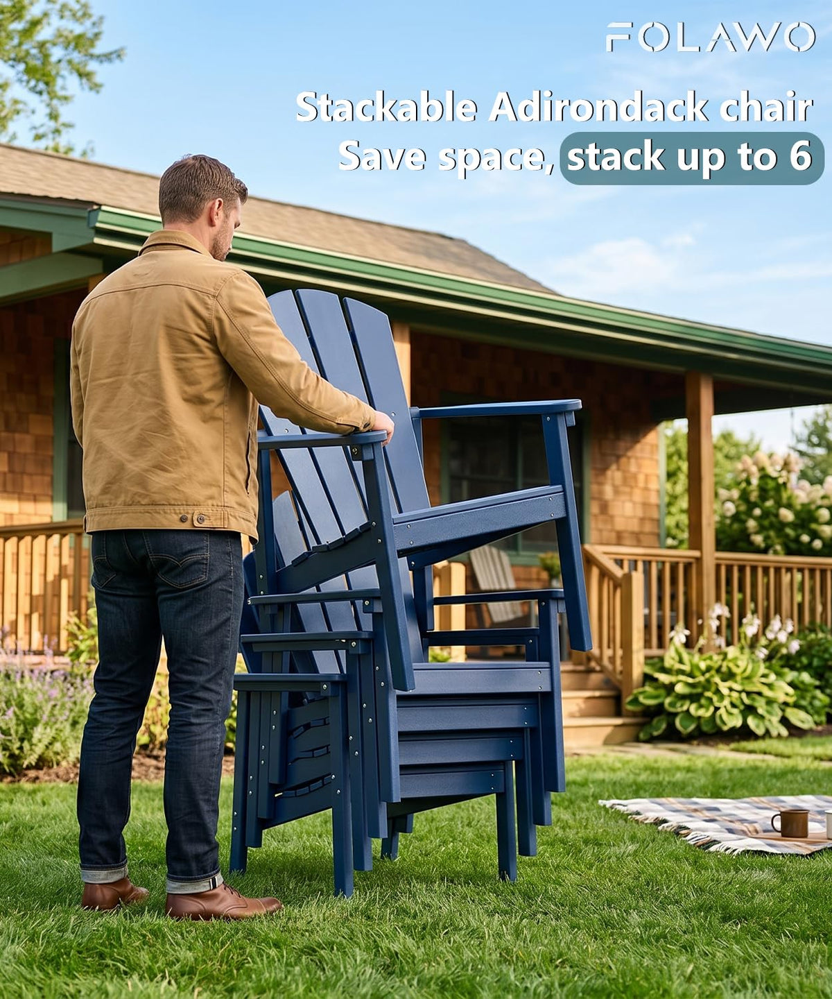 Navy Blue HDPE Adirondack Chair Set of 8 B6496