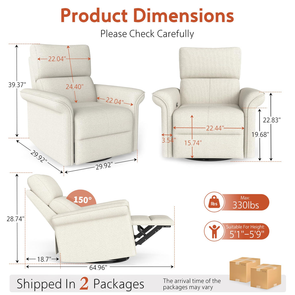 Fabric Light Gray Swivel Rocker Recliner Chair S911