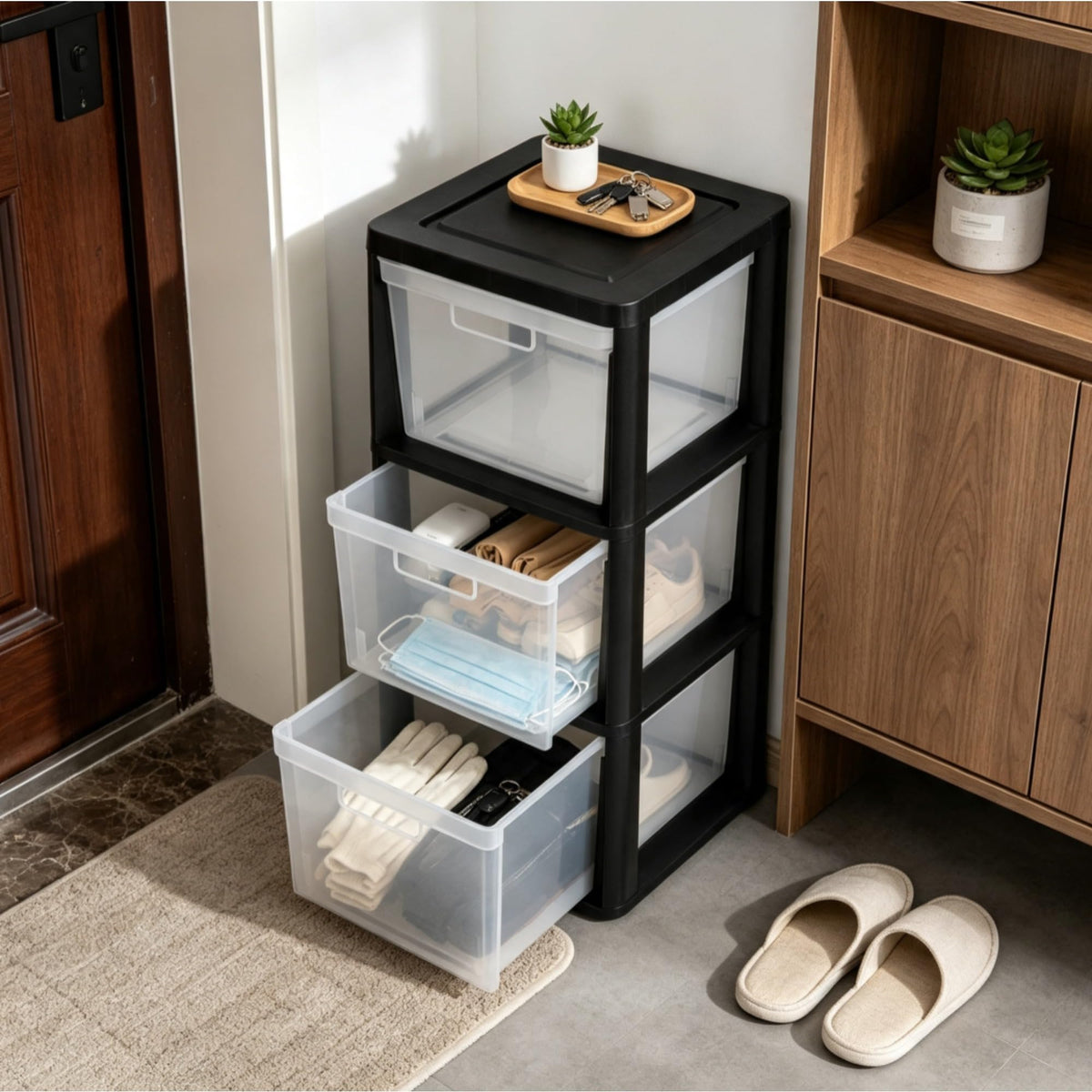 Black 3-Drawer Plastic Storage Tower X91954