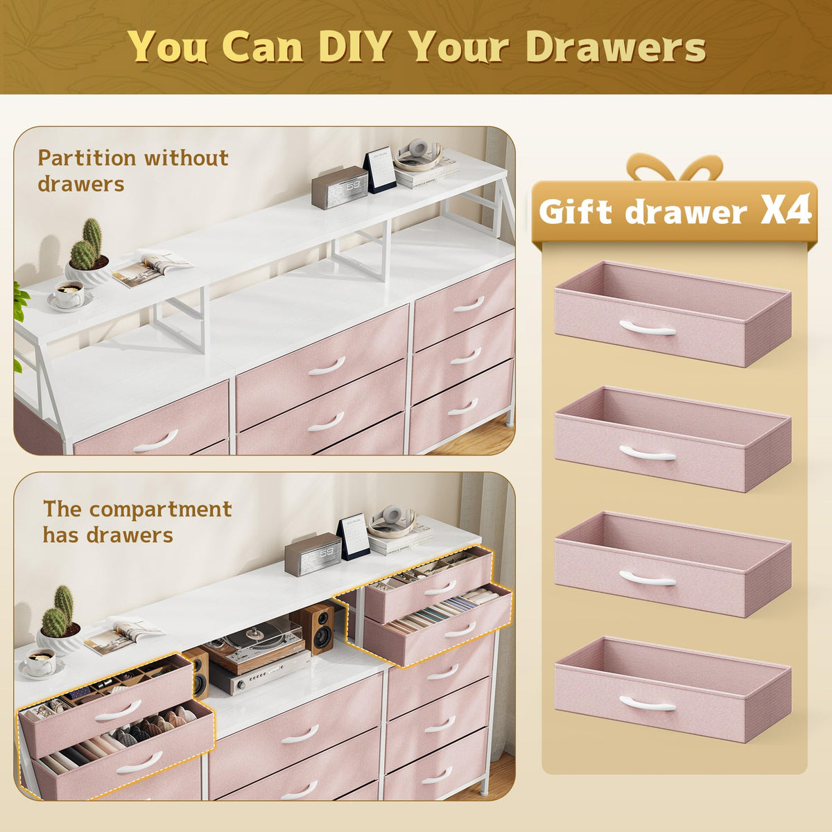 Pink 9 Fabric Drawer Dresser T80653