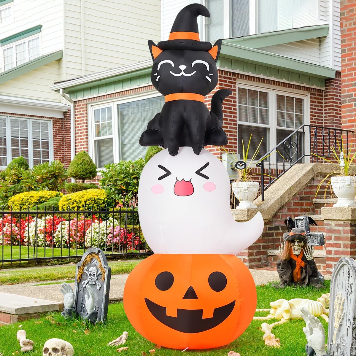 6 FT Halloween Inflatables Pumpkin Ghost Cat Outdoor Decorations M905