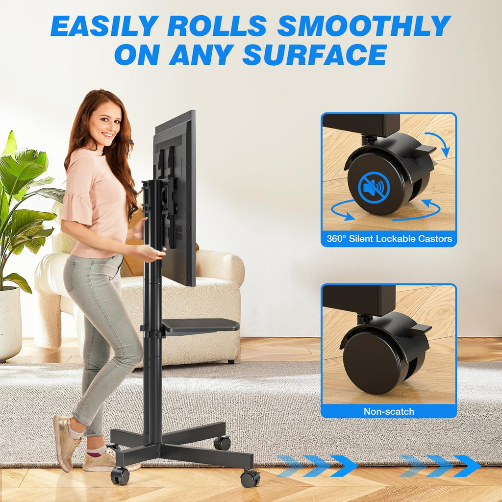 Rolling TV Stand with Laptop Shelf, Height Adjustable up to 88lbs P550