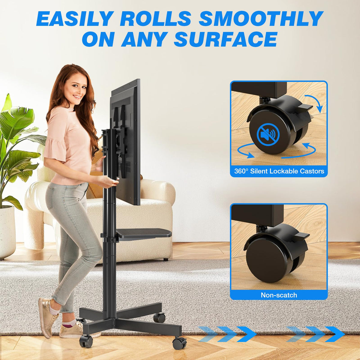 Rolling TV Stand with Laptop Shelf, Height Adjustable up to 88lbs P550
