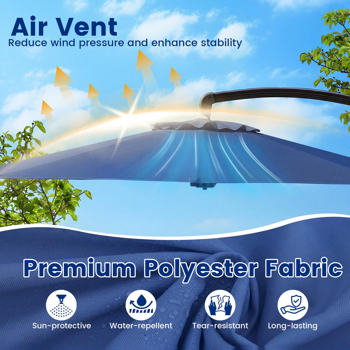 11FT Navy Cantilever Patio Umbrella with Base O411169