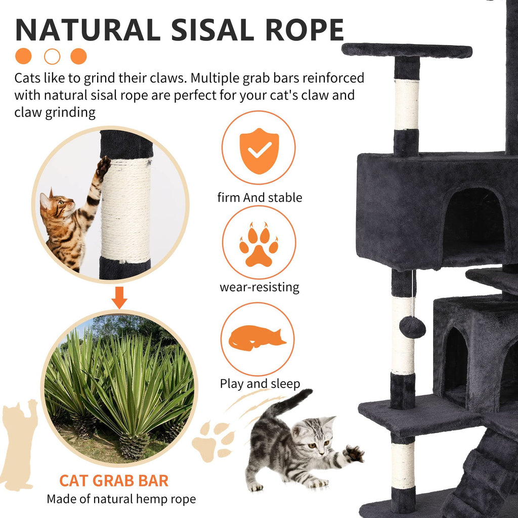 70 Inch Multi-Level Cat Tree with Scratching Post, Condo, Plush Perch Z316