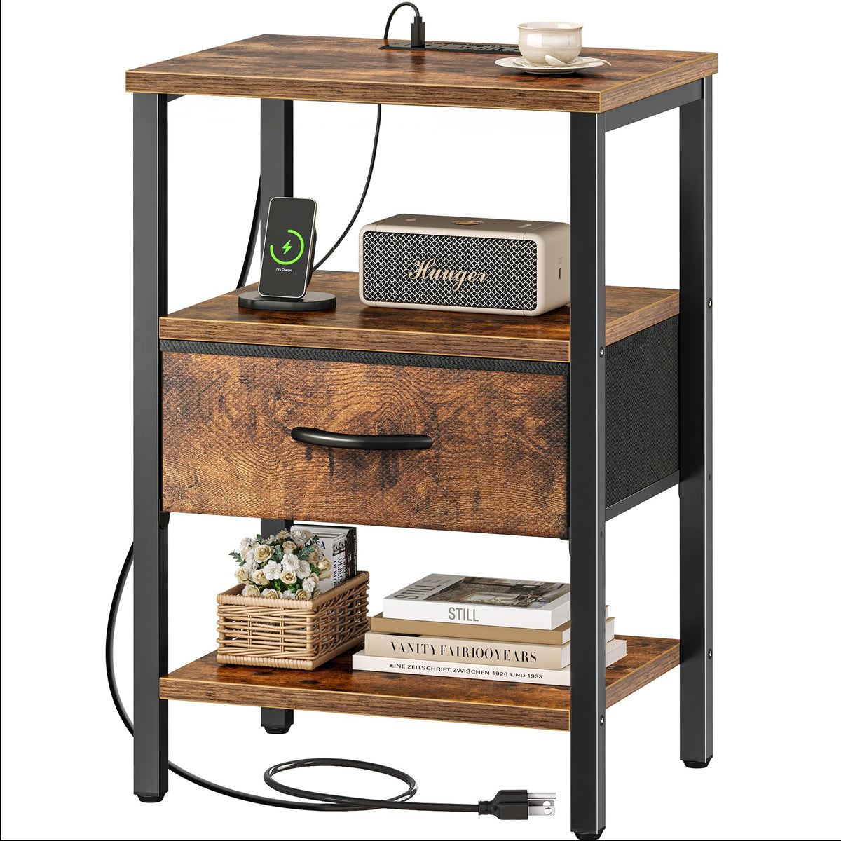 3-Tier Nightstand with Charging Station C733341