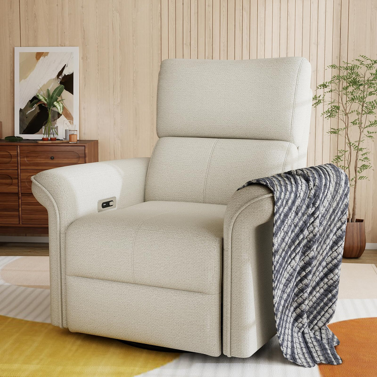Fabric Light Gray Swivel Rocker Recliner Chair S911
