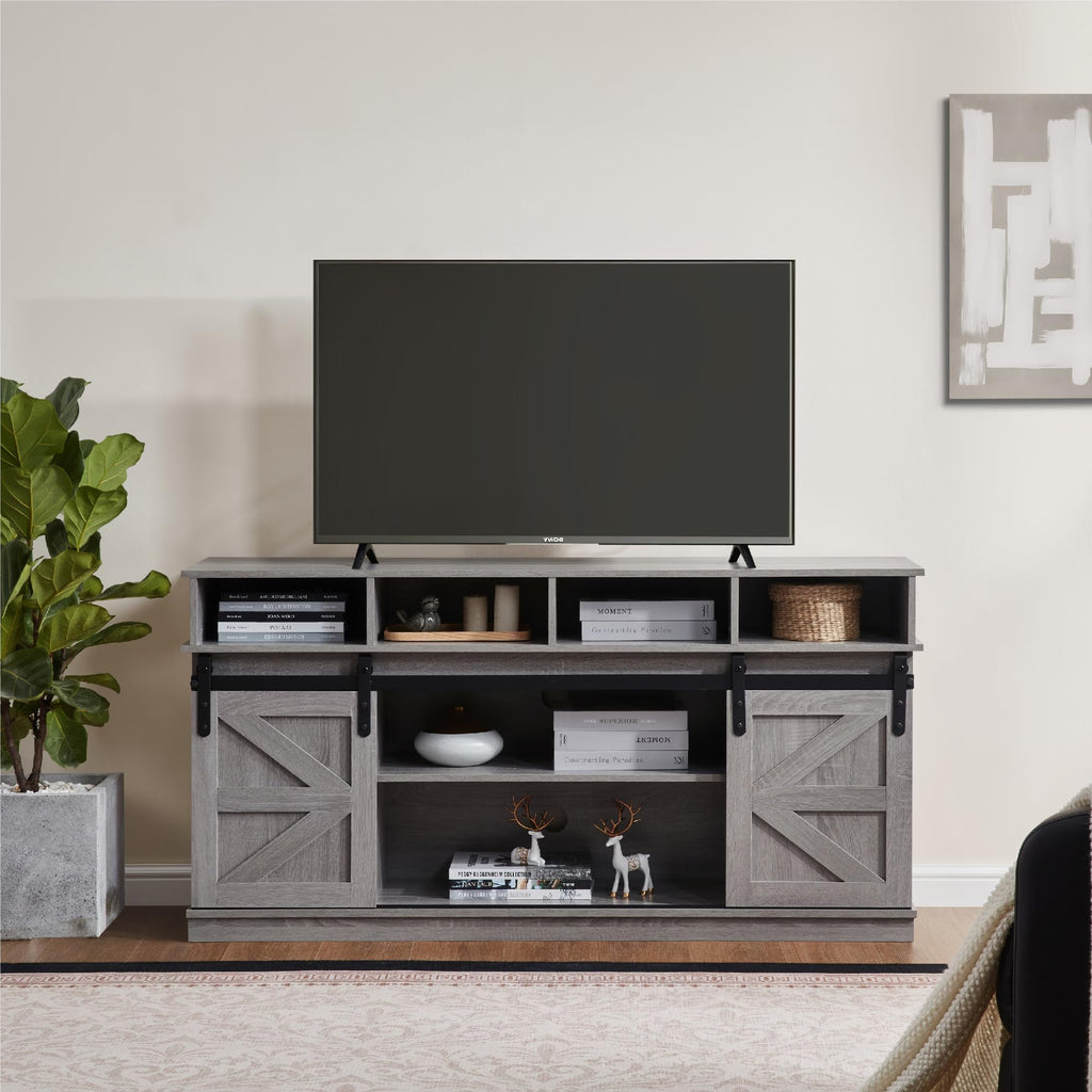 58" Grey Wood TV Stand with Sliding Barn Doors S99955
