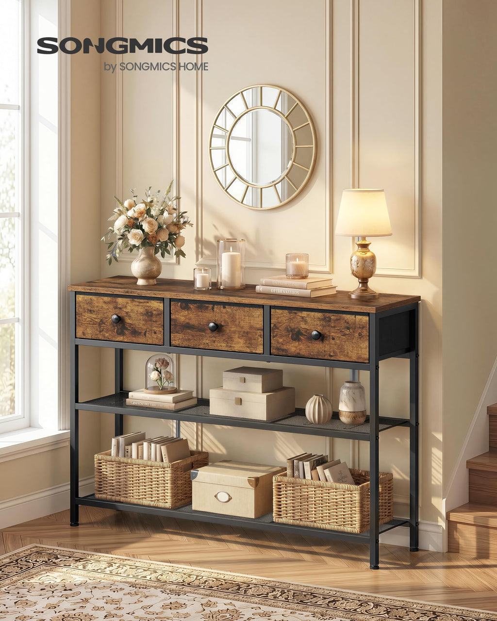 Console Table with 3 Fabric Drawers D221942