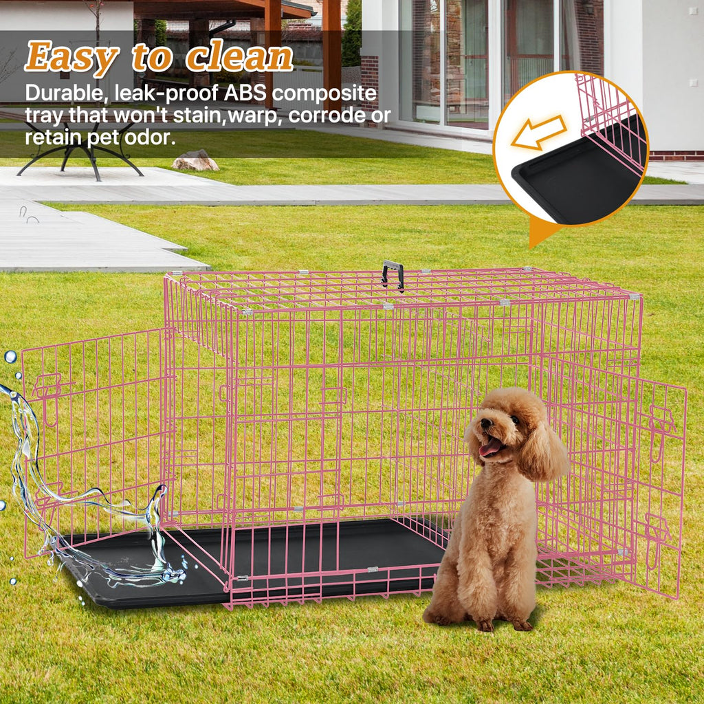 24" Pink Double Door Wire Dog Crate with Divider S5557