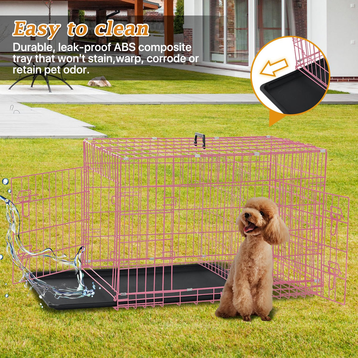 24" Pink Double Door Wire Dog Crate with Divider S5557