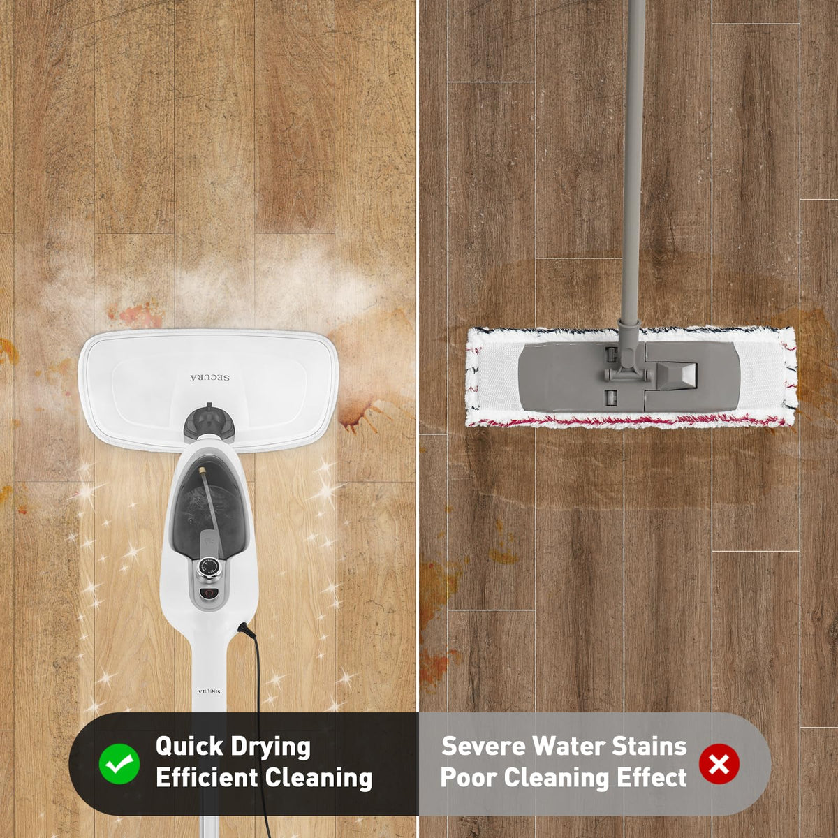 White 10-in-1 Detachable Steam Mop with 3 Microfiber Pads H7722