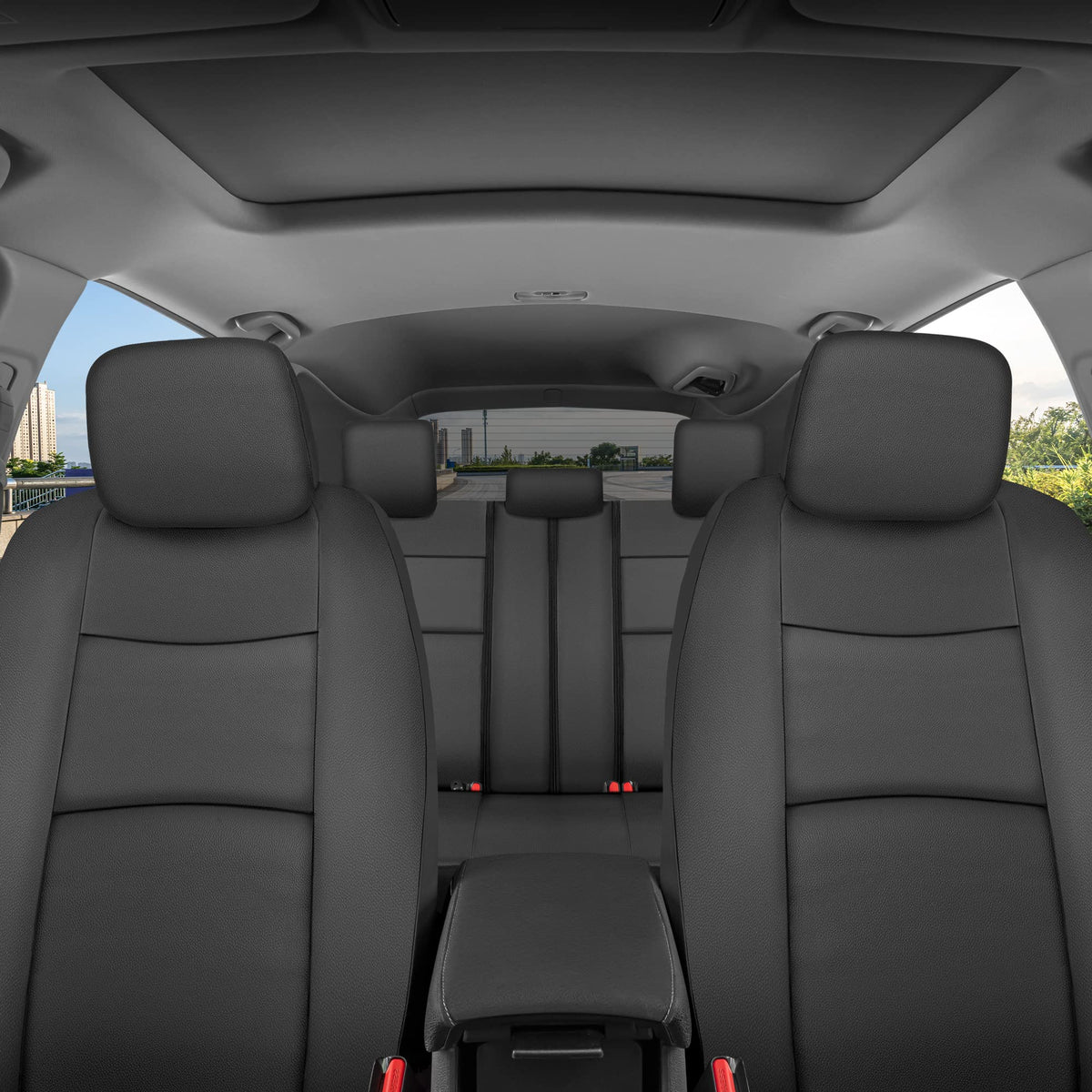 Faux Leather Car Seat Cover Full Set Black S462111
