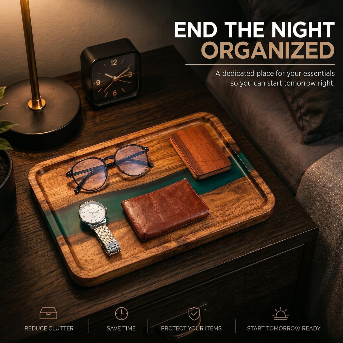 Turquoise Resin Acacia Wood Valet Tray U7304