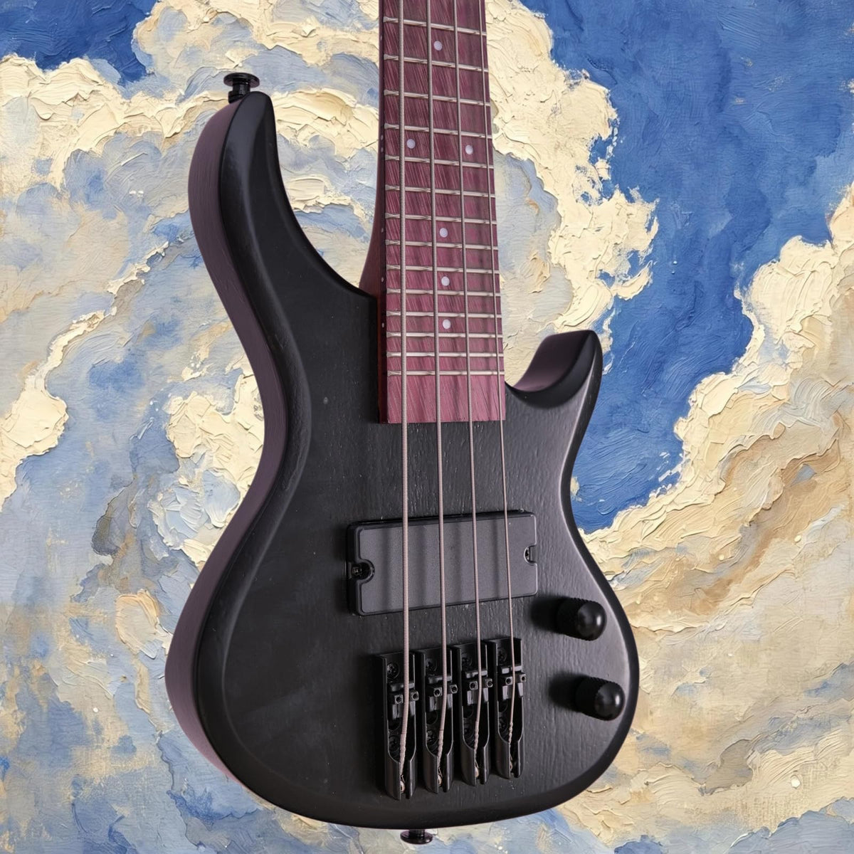 Matte Black Solid Wood 4 String Short Scale Electric Bass Guitar with Humbucker Pickup and Gig Bag G140