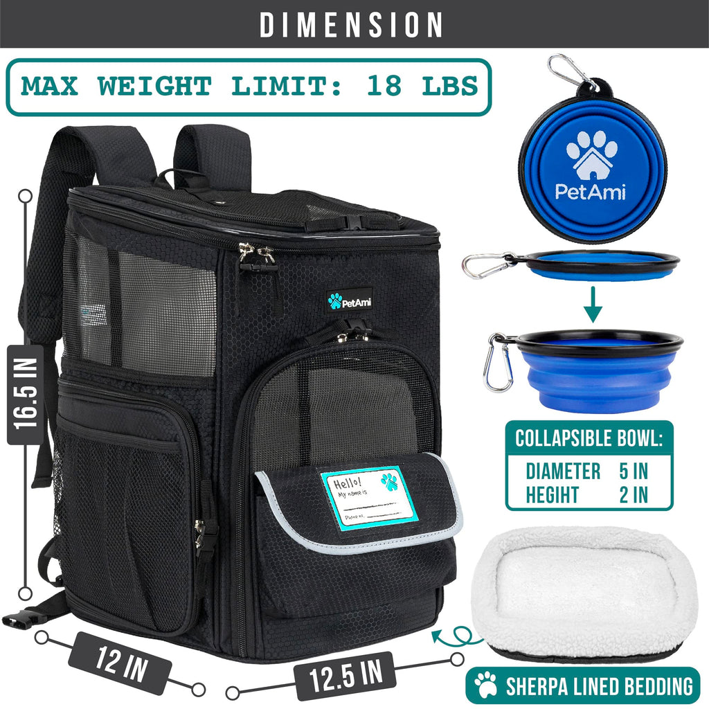 Dog Backpack Carrier, Airline Approved 4-Way Entry Cat Bag, Black L367809