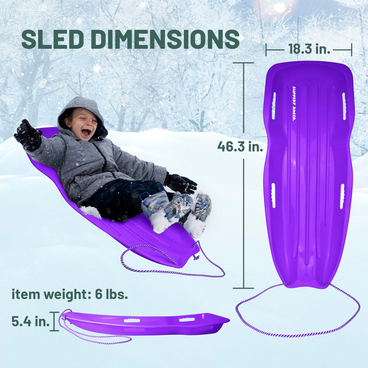 Flexible Plastic Toboggan Snow Sled with Pull Rope and Handles V9011