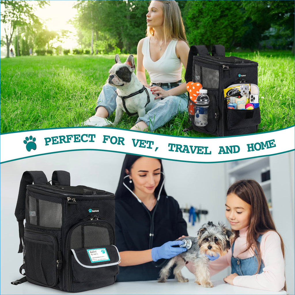 Dog Backpack Carrier, Airline Approved 4-Way Entry Cat Bag, Black L367809