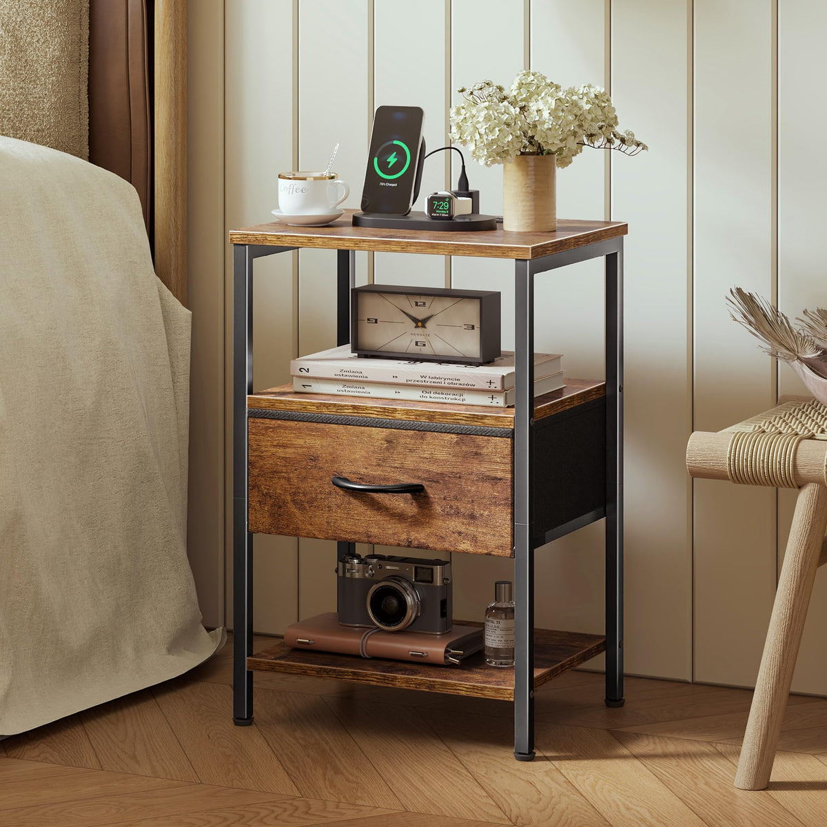 3-Tier Nightstand with Charging Station C733341