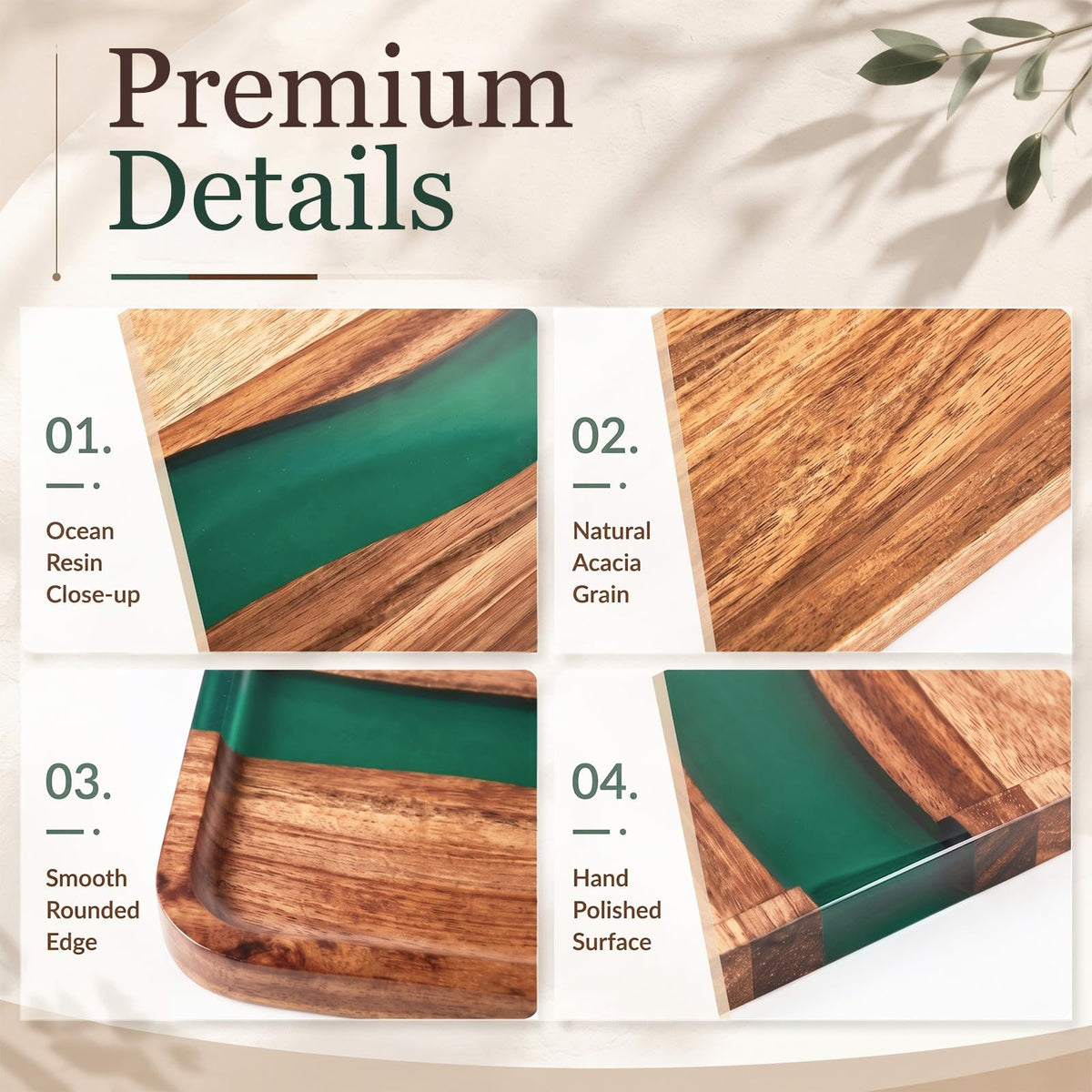 Turquoise Resin Acacia Wood Valet Tray U7304