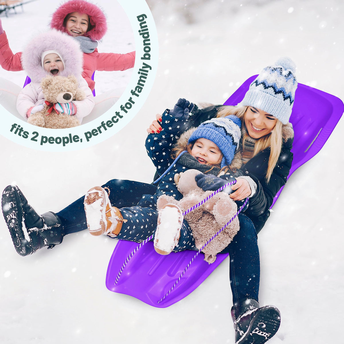 Flexible Plastic Toboggan Snow Sled with Pull Rope and Handles V9011