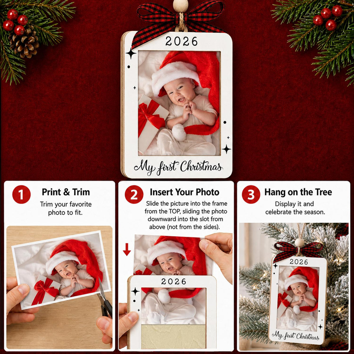 Baby's First Christmas Ornament 2026 Picture Frame Q464