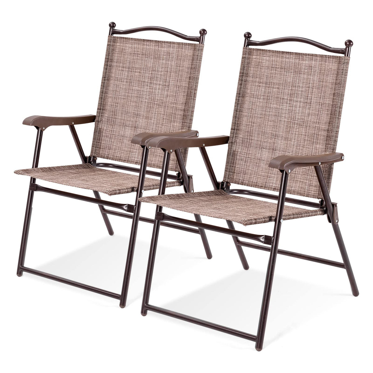 Set of 2 Brown Folding Patio Dining Chairs with Armrests S847224
