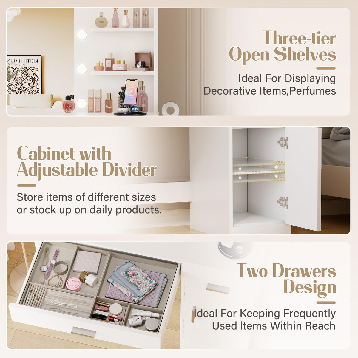 White Vanity Desk with Mirror & Charging Station P921713