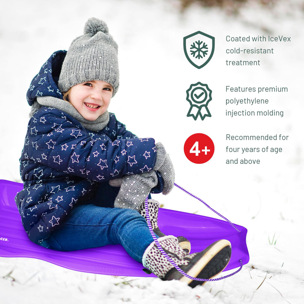 Flexible Plastic Toboggan Snow Sled with Pull Rope and Handles V9011