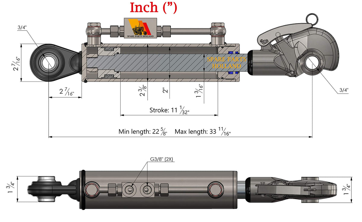 Hydraulic Top Link Cat 1-1 with Locking Block and Hook U969475