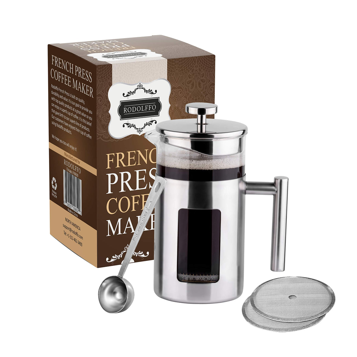 34 Ounce French Press Coffee Maker with Stainless Steel Frame K7496