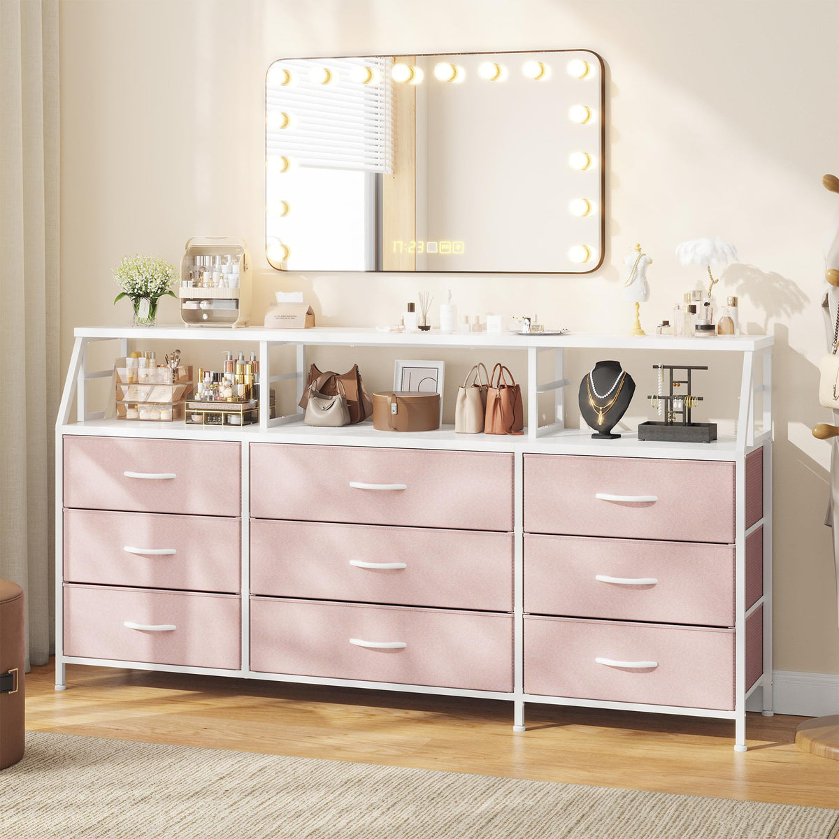Pink 9 Fabric Drawer Dresser T80653