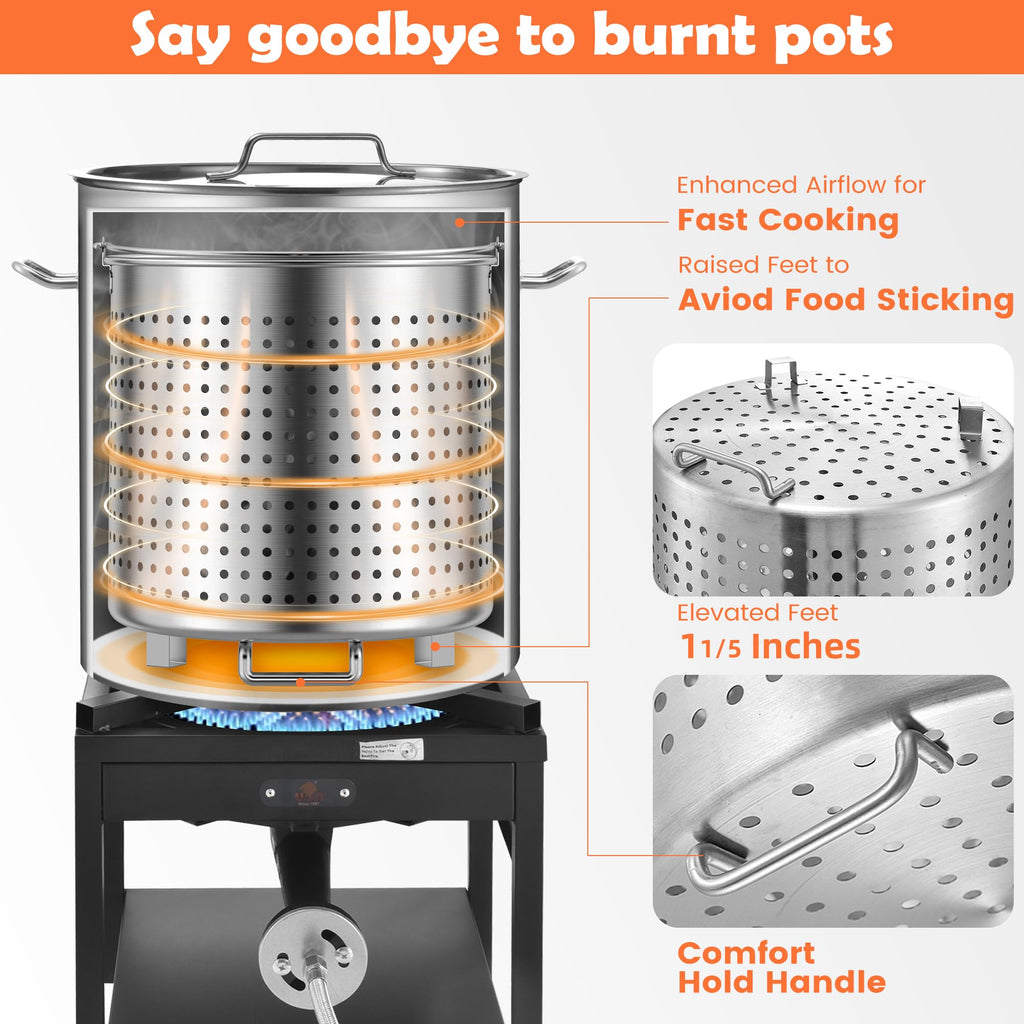 64 QT Stainless Steel Seafood Boil Pot with Basket F7842