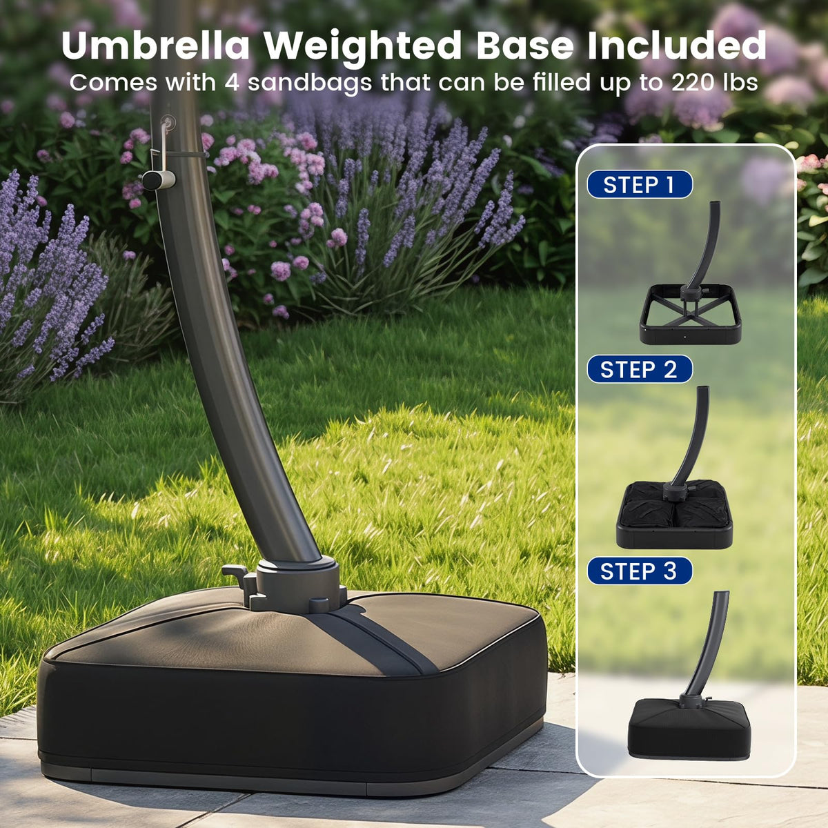 11FT Navy Cantilever Patio Umbrella with Base O411169