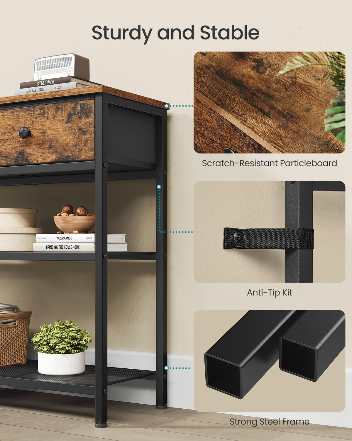 Console Table with 3 Fabric Drawers D221942